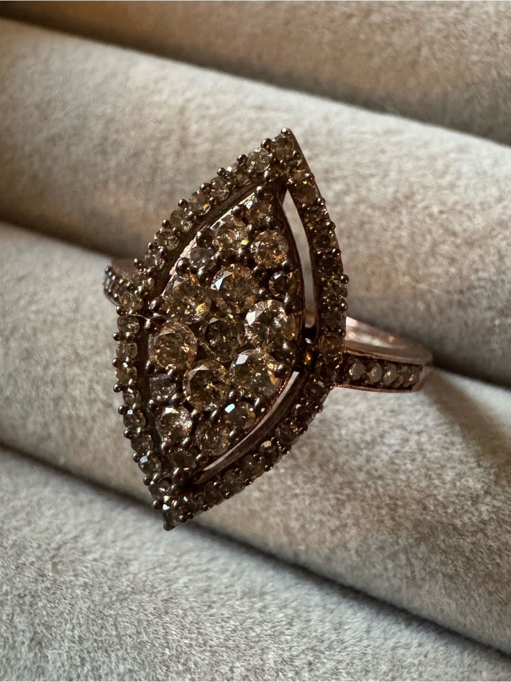 D’Joy 1.00 CTW Natural Champagne Diamond Marquise Ring 925 Size 8